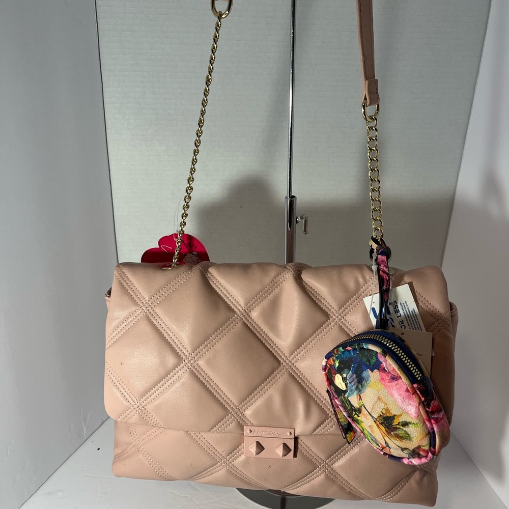 Betsey Johnson Pink Quilted Shoulder Bag with Chain Strap